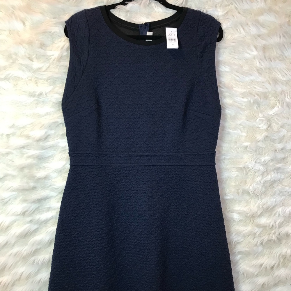 Loft Navy Blue and Black accents Fit and slight flare dress size 12 NWT